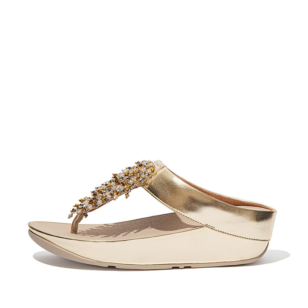 Fitflop Women's RUMBA Beaded Toe-Post Sandals - Brown/Gold, IE4716258